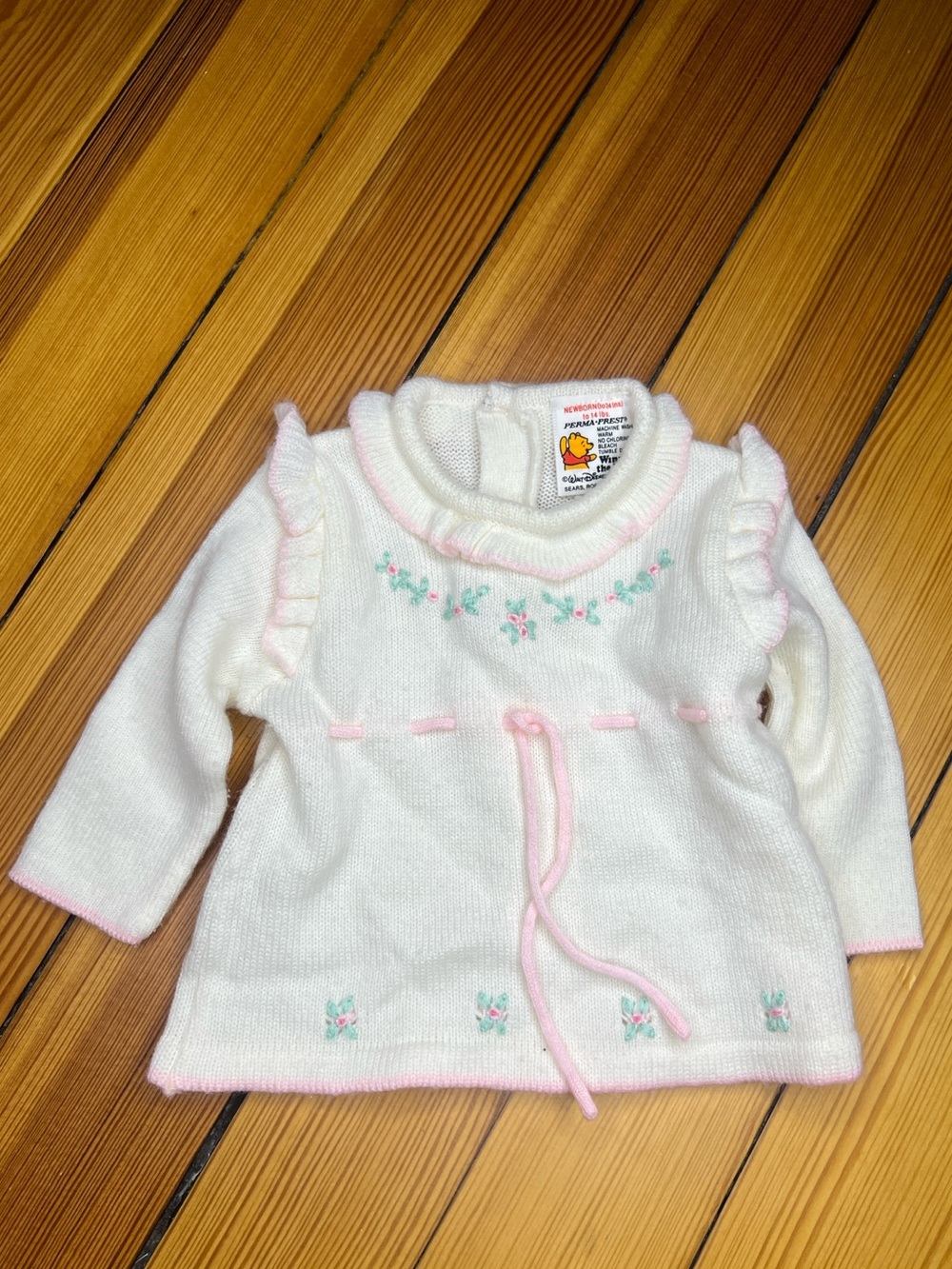 Vintage Disney Sears Winnie the Pooh Tag Baby Sweater Newborn Sears Ruffle Knit